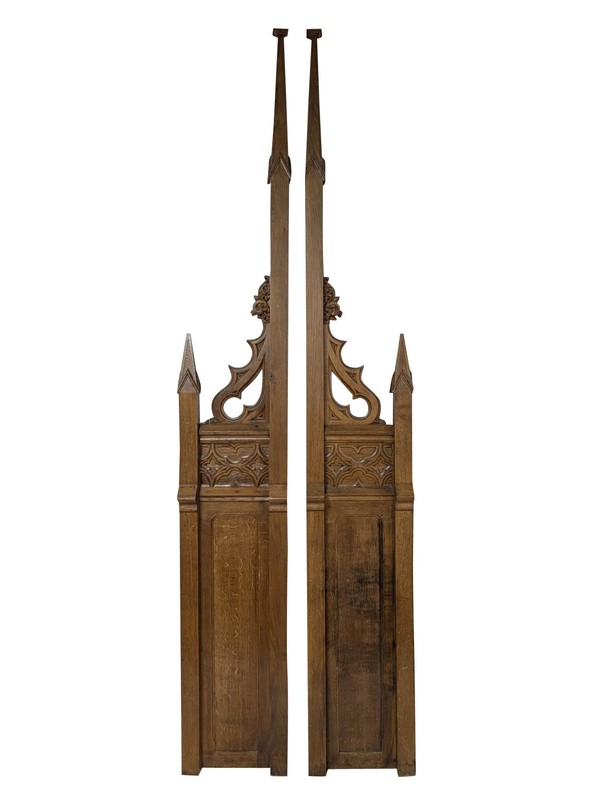 Early 19th Century Pair of Gothic Revival ​Architectural Pieces, Oak, 109″H