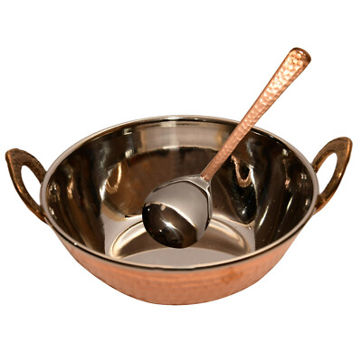 Hammered Steel Copper Kadhai 350 ML with Spoon Serving Rice Tableware Gift Item