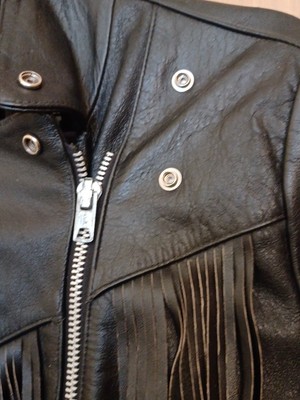 VINTAGE 80s ALL AMERICAN RIDER Black Leather Fringe Biker Rocker 