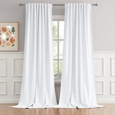 White Extra Long Blackout Curtains 52x108in, Rod Pocket Back Tab for Living Room