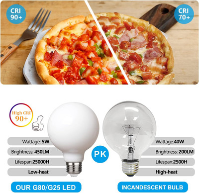 G25/G80 LED Globe Light Bulbs, 5W LED Vintage Edison Bulb (40W Equivalent),Wa...