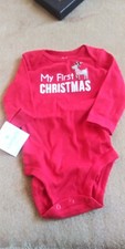 NWT Carter's My First Christmas Reindeer Long Sleeves Red Bodysuit Size 6 Months