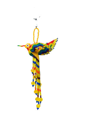 Colibri Hummingbird Huichol Beaded Keychain Ornament Mexican 6'' Rainbow 15