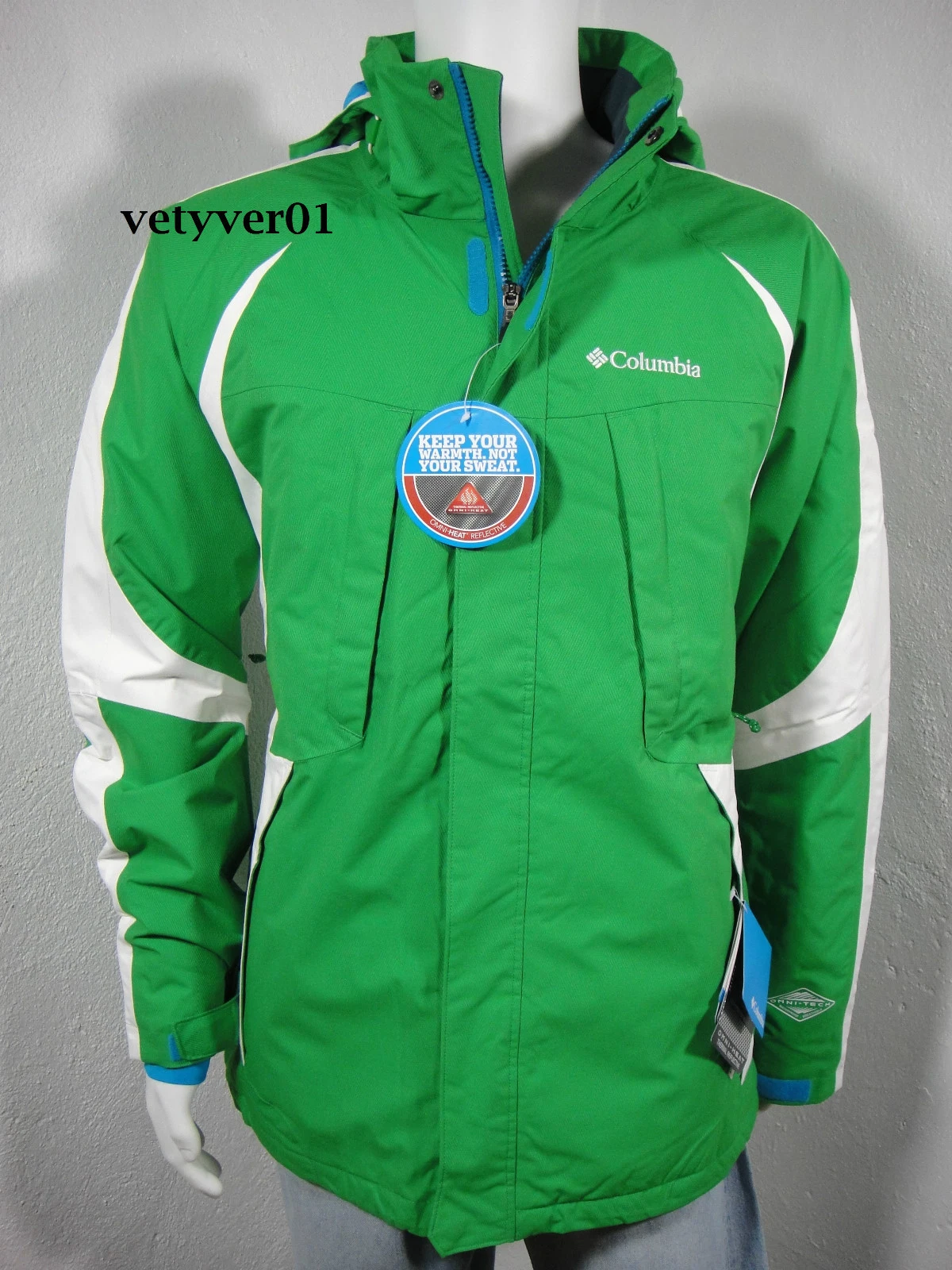 COLUMBIA Omni-Heat Thermal Reflective Co-Morph II Jacket, Green/White, size L