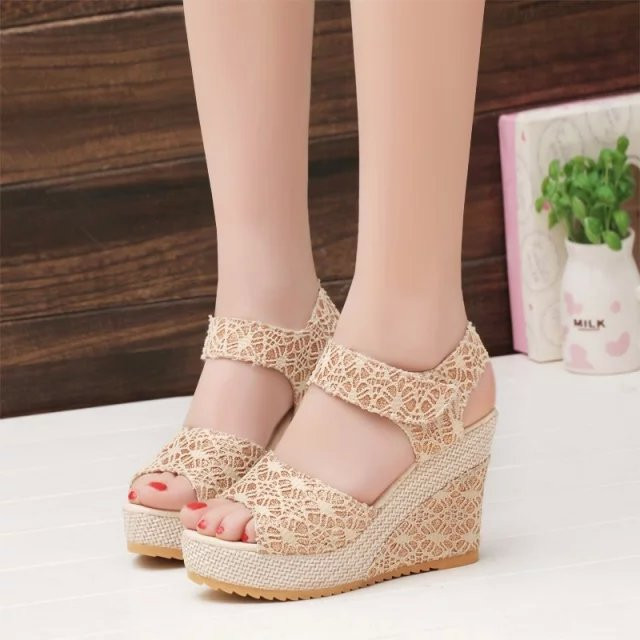 Sandalias De Tacón Alto Para Mujer Zapatos De Plataforma De Cuero Tacones de Cuña