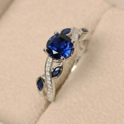 2Ct Blue Round Diamond 14k White Gold Over Engagement Solitaire Anniversary Ring