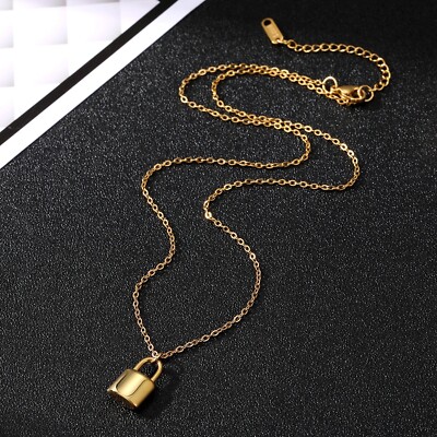 Collier Femme Or 18 Carats - Pendentif Verrou - Acier Inoxydable Imperméable - K358