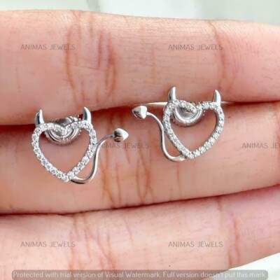 1 CT Round Cut Moissanite Heart Shape Wedding Earrings Real 925 Sterling Silver