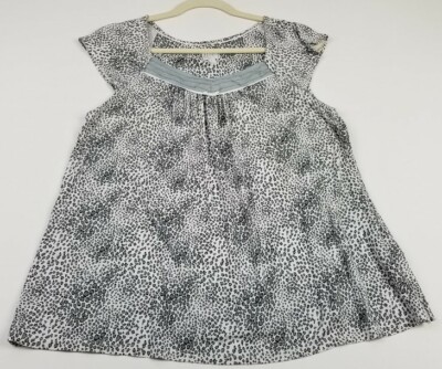 Aria Pajama Top Women's Large L Gray White Leopard Print Short Sleeve Sleepwear
