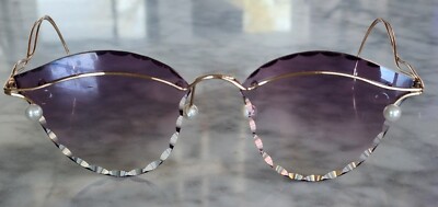 Mima/Cleo Chic Cat Eye Shades Sun Glasses Purple Gold Pearls