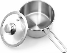 2 Quart Tri-ply Stainless Steel Saucepan with Glass Lid, Induction Sauce Pan Com