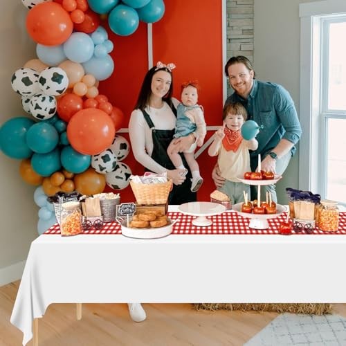 Pack Gingham Table Runner and White Checkered Tablecloths 14 x 14 x 108" 6 Red