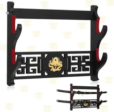 Barydat Katana Sword Holder Stand Wall Mount Samurai 2 Tier, black 