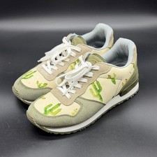 INKKAS Cactus Print Sneakers Women Size 7 US Women 5 US Men Green Tan Lace Up