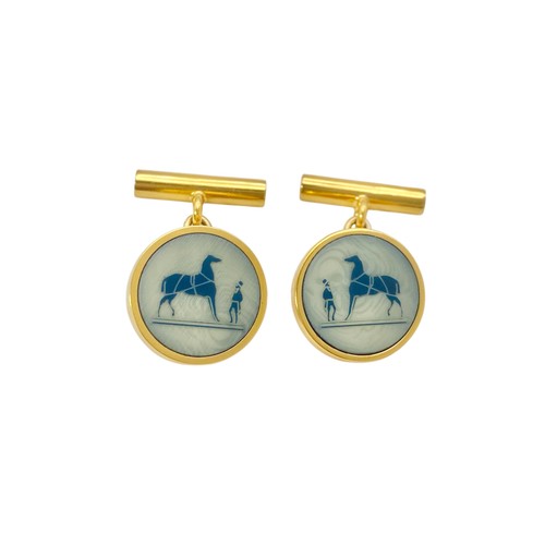 HERMES Cufflinks Corozo Wood Hose Gold Button Round Men's Accessories Suit - Afbeelding 1 van 4