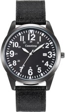 Men's Military Army Luminous 24 Hours Dial Nylon Strap Date Quartz Wrist Watch