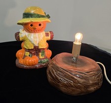 Vtg 2 Piece Ceramic Jack O Lantern Pumpkin Light Up Figure Halloween 1973 10"