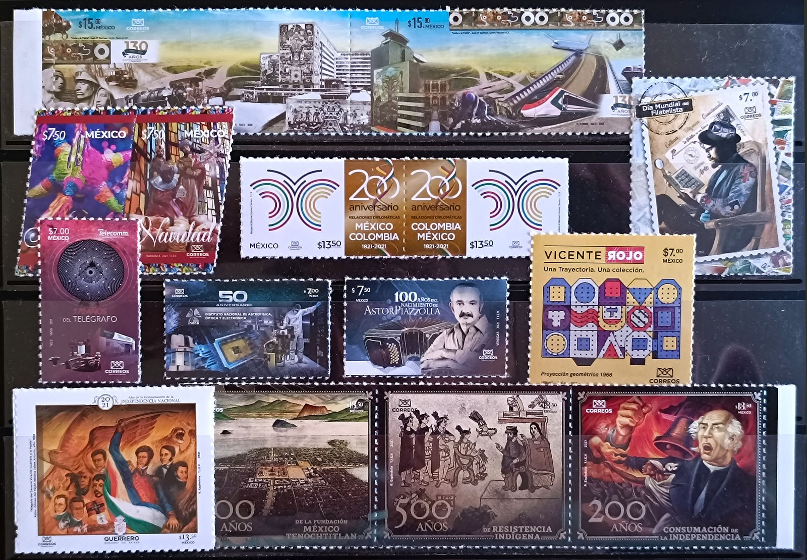 MEXICO 2016-2025 $500 MXN STAMP LOT AT FACE VALUE all chosen by us, read descr.