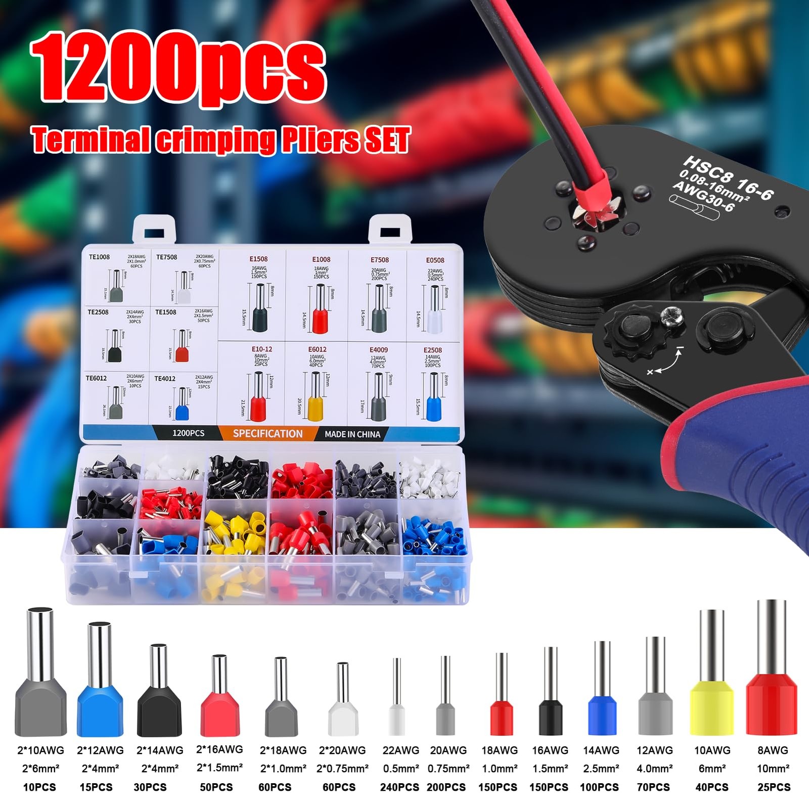 Pinza Crimpatrice Professionale 16 mm² con 1200 Terminali a Bussola - 3