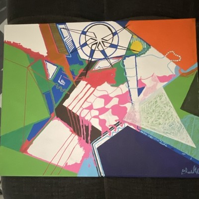 Abstract Geometric Shapes Acrylic Canvas Painting Original Signed Unframed