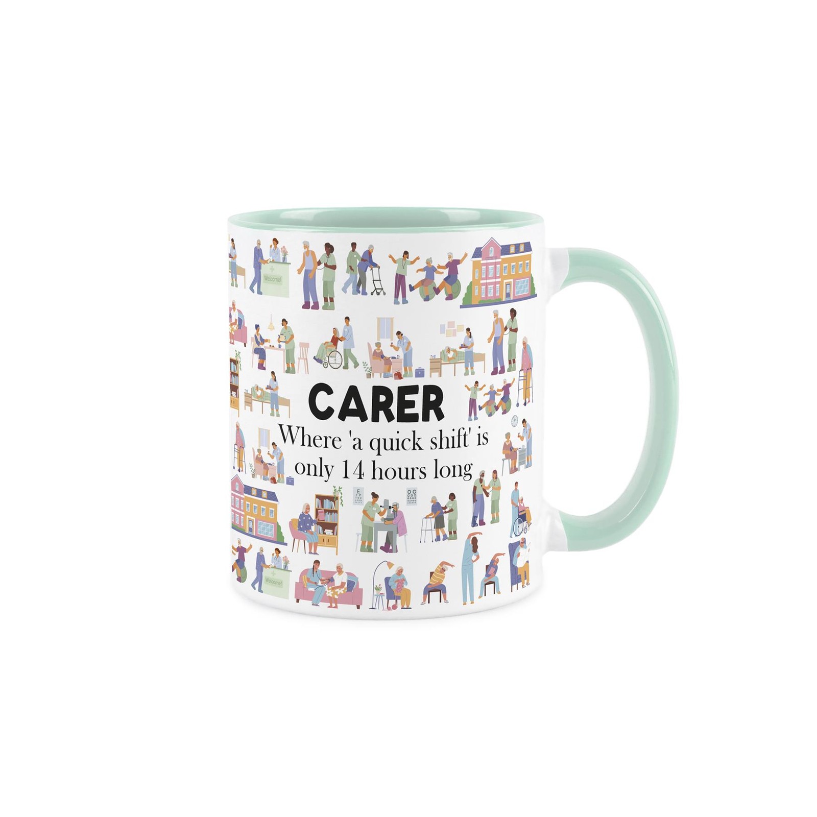 Carer Mug - Novelty Healthcare/Care Home Staff Mint Green Ceramic Cup Job Gifts