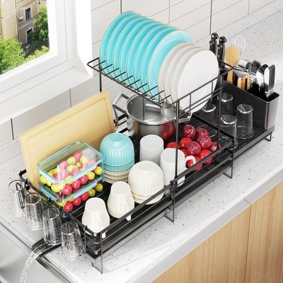Escurridor De Platos Extensible De Dos Niveles Con Soporte Para Tazas Lujo