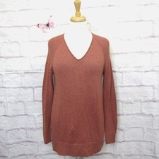 Ann Taylor LOFT Outlet Medium Pink V Neck Texture Sleeve Sweater size XS New
