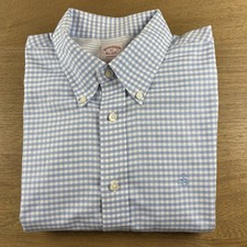 Brooks Brothers Men XL Gingham Oxford Cotton Button Down Shirt Flip Cuff Madison