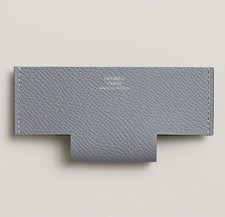 HERMES H Pocket Card Case Light Gray Leather Card Holder Pre-owned
