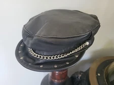 Vintage Leather Biker Hat With Chain Retro Village People 80’s Rock Attire USA