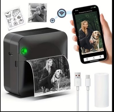 Portable printer- Bluetooth USB Type-C Label Printer Black & White Output