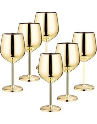 Set of 6 18 oz Stainless Steel Gold Wine Glass Unbreakable