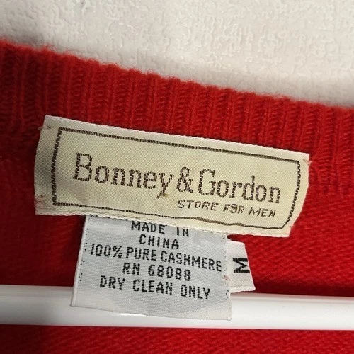 Suéter de Colección Bonney & Gordon Rojo 100% Cachemira Tejido Cuello en V Hombres Talla M Pullover Foto 2 de 4