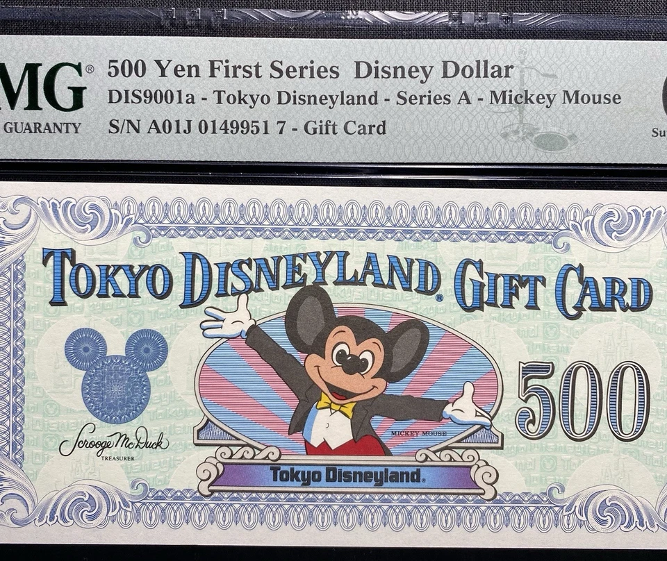 PMG 67. Tokyo Disneyland 500 Yenes Japón, Primera Serie A, Tarjeta Regalo Dólar Disney Foto 3 de 4