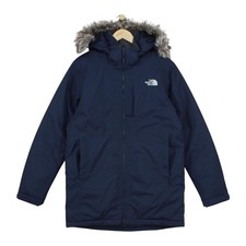 North Face Parka Coat Mens Size S Blue Insulated Hooded Padded