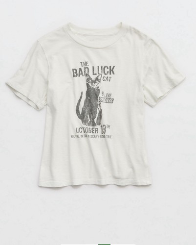 American Eagle Aerie Vintage Halloween Bad Luck Cat Graphic T-Shirt Sz Small