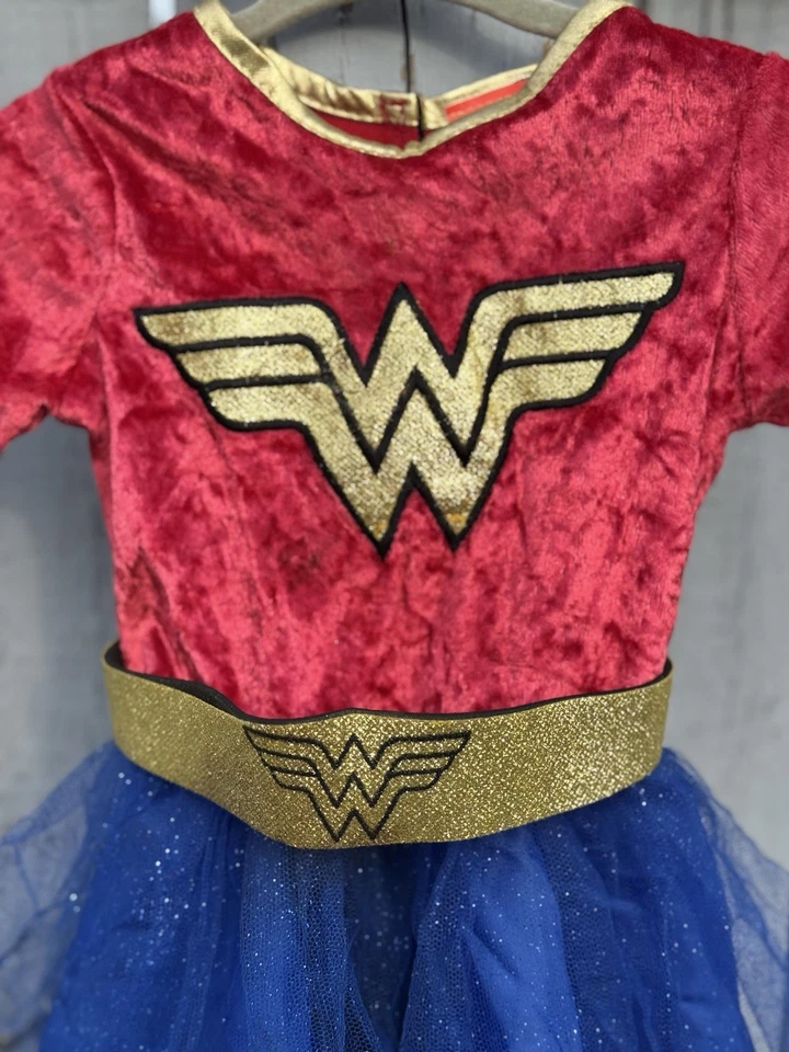 Vestido Disfraz Mujer Maravilla Rubíes Niña 18-24 Meses 2T Rojo y Azul Tutú Falda Foto 3 de 4