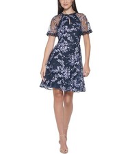 Kensie Womens Floral Embroidered A-line Dress