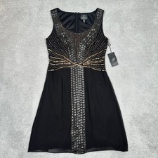 Adrianna Papell Black/Gold beaded scoop neck sleeveless Mini Dress Size 8