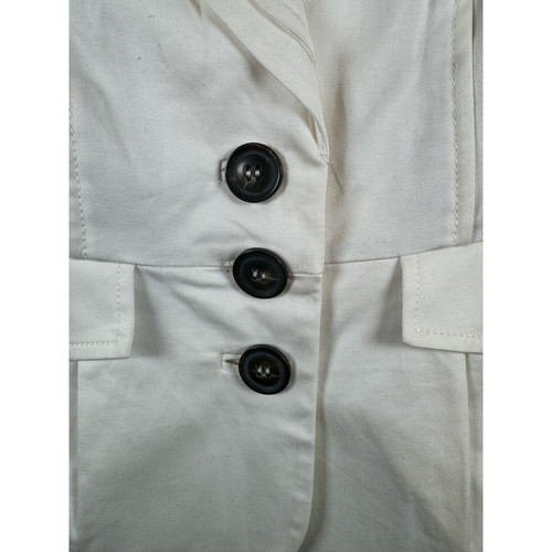 MNG by Mango Womens Cotton Suit Jacket White Size 6 3 Blazer Cinched Waste - Picture 5 of 14