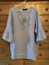Tahari Women’s 100% Linen Top Ruffle Sleeves Pom Pom Lace Trim Size 2X