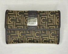 Liz Claiborne Brown Tan All-Over Signature Canvas Trifold Credit Card Wallet