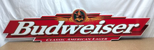 VTG 1997 Large 56" Budweiser Classic American Lager embossed tin metal sign AB