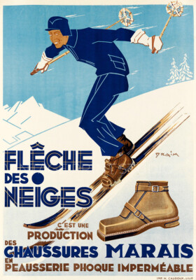 French Ski Chaussures Flêche Des Neiges 1930 Travel Giclee Canvas Print 13x19