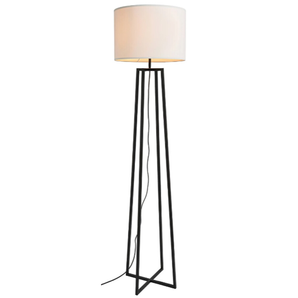 Litecraft Floor Lamp Metal Tripod Base With Natural Drum Shade - Black Clearance