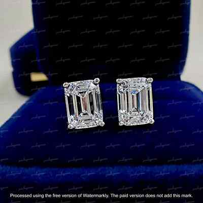 Lab-Created Diamond Women's Stud Earring 14K White Gold Plated 2CT Emerald Cut