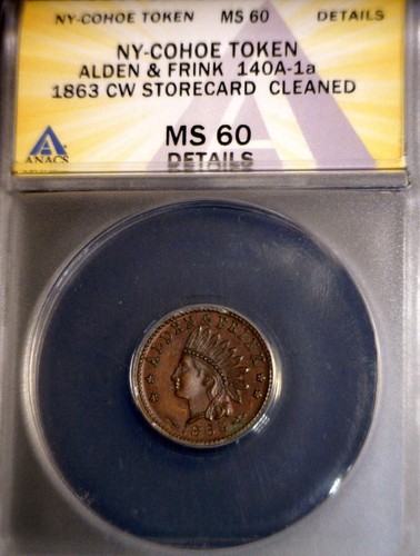 1863 ANACS MS60 ERROR Civil War Token / Cent Coin 180* ROTATED REVERSE NR