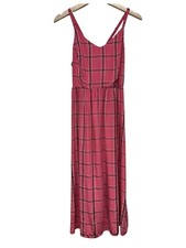 Old Navy Women Pink Plaid Fit & Flare Cami Midi Dress Size M Smocked Cottage