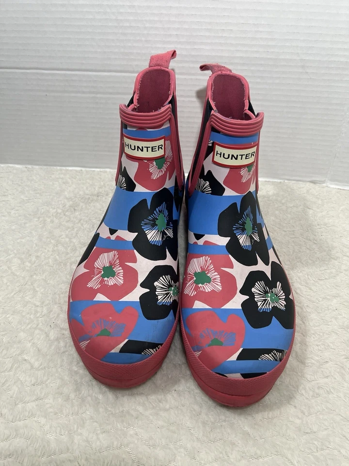 Hunter Original US Women’s 10 Pink Floral Stripe Peony Chelsea Ankle Boots - Image 3 of 4