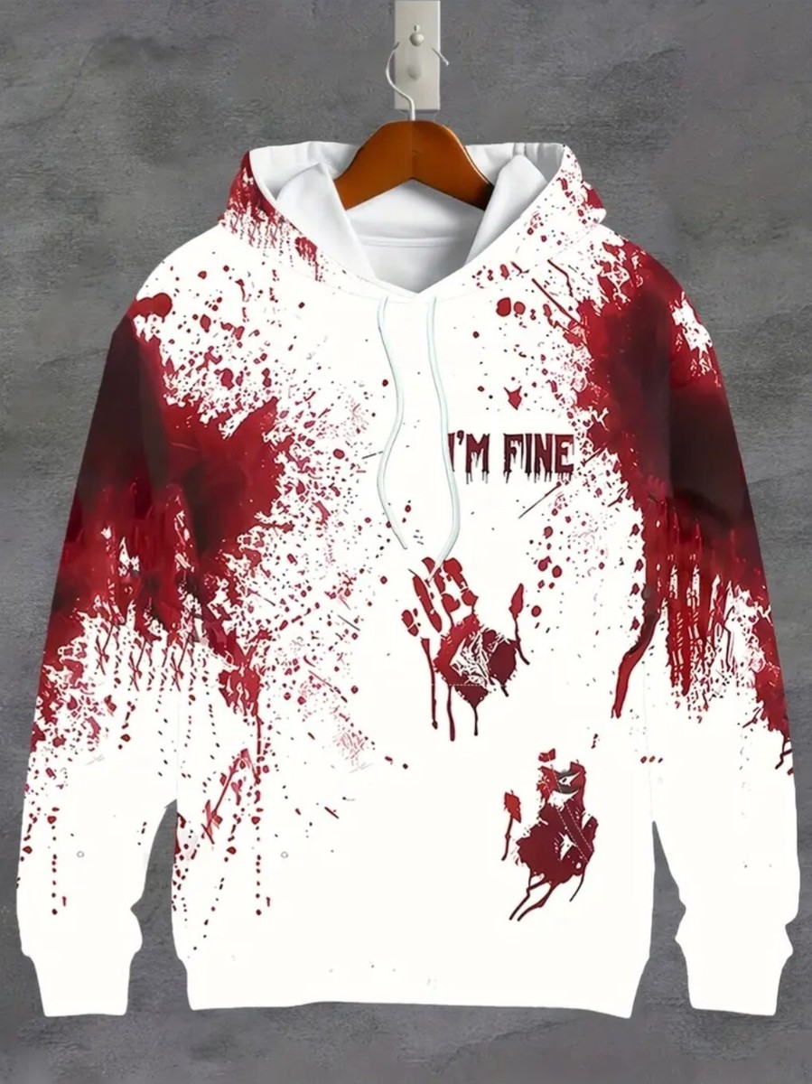 Men's 4XL Blood Splatter Print Hoodie Bloody Handprint Graphic